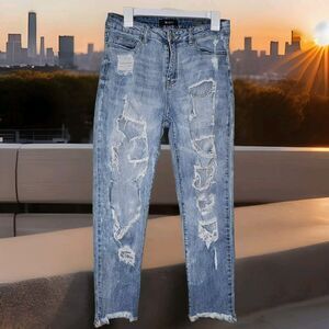 Misc High Rise Girlfriend Jeans Womens Size 9 Light Wash Faded Distressed Ripped